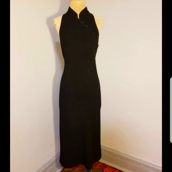 Vintage Dresses & Skirts - VINTAGE LBD CHEONGSAM BLACK GOTH CHINESE DRESS 90S MAXI SIMPLE MODERN CHIC SEXY